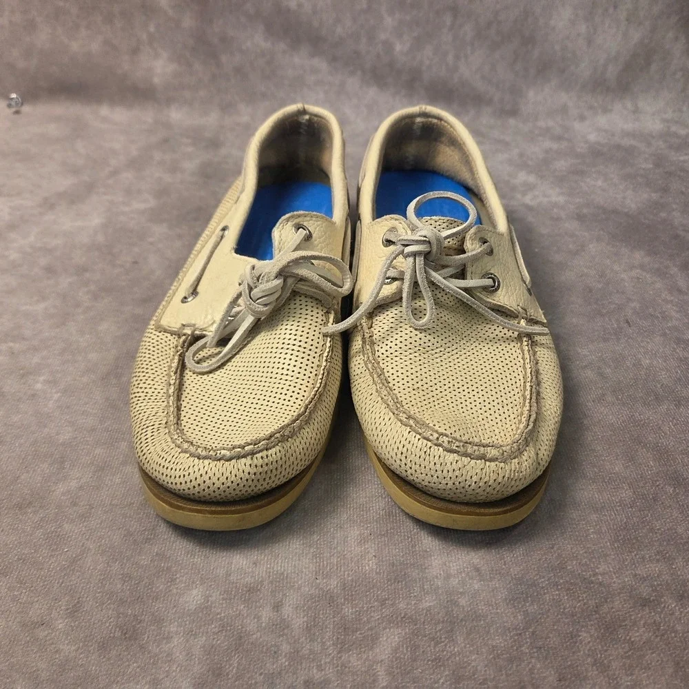Sperry Top-Sider Mens 8M Perforated Leather Boat Shoes Cream Deck Shoes 0623702